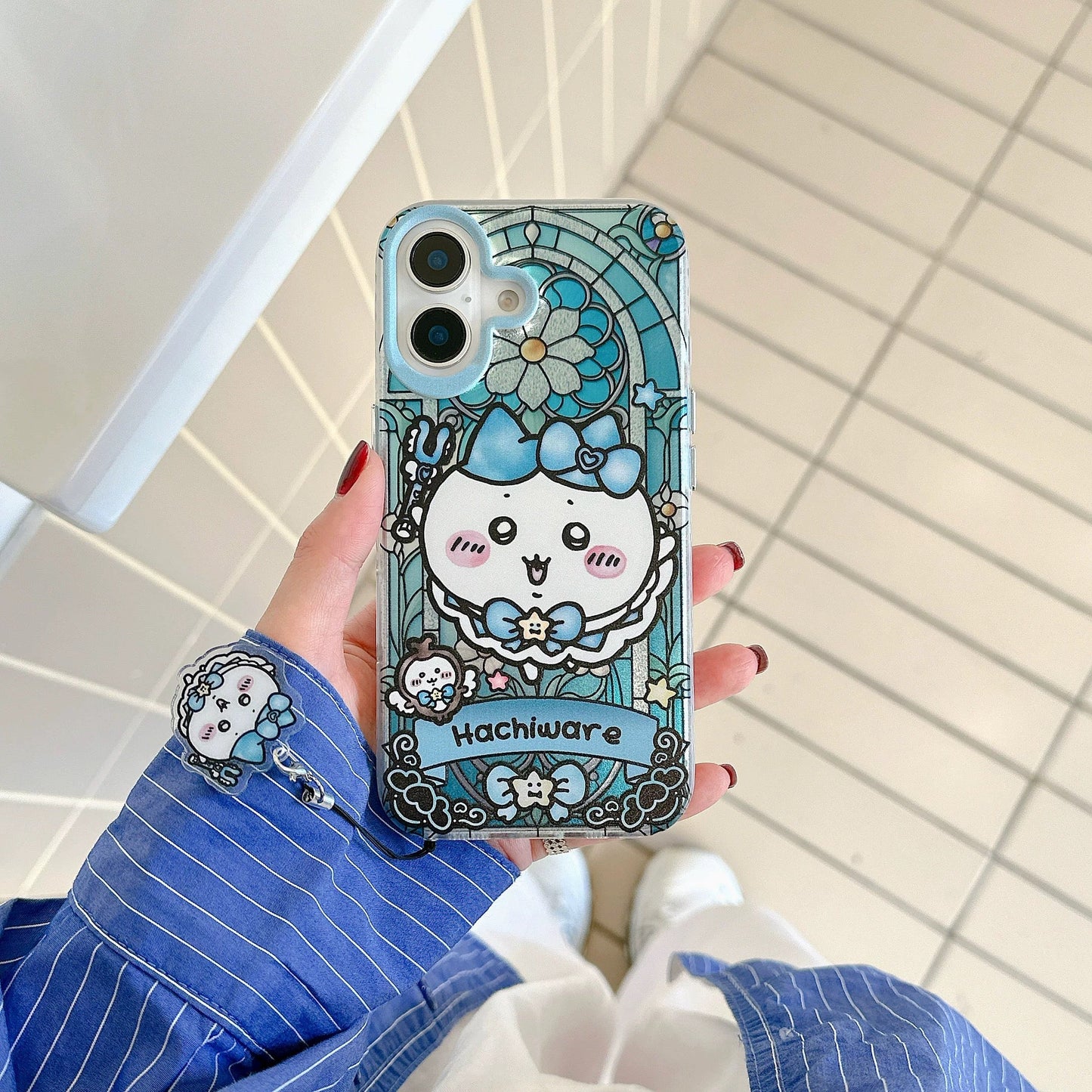 Japanese Cartoon iPhone Case with Strap | Laser Magical Girl with Glass Window Chiikawa Hachiware Usagi Momonga Magic - iPhone CasePhone Case 7 8 PLUS SE2 XS XR X 11 12 13 14 15 Pro Promax 12mini 13mini WinnieTheBirds Toy Shop