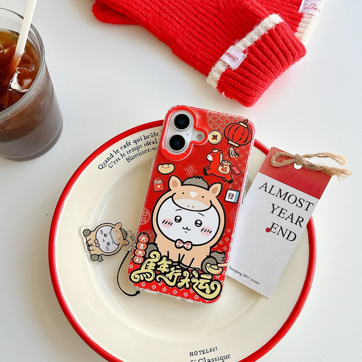 Japanese Cartoon ChiiKawa Laser Phone Case with Strap | Red Horse ChiiKawa Hachiware Usagi - Phone Case Samsung Galaxy S26 S25 S24 S23 S22 S21 FE Ultra Edge