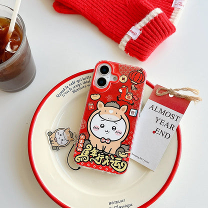 Japanese Cartoon ChiiKawa Laser Phone Case with Strap | Red Horse ChiiKawa Hachiware Usagi - Phone Case Samsung Galaxy S26 S25 S24 S23 S22 S21 FE Ultra Edge