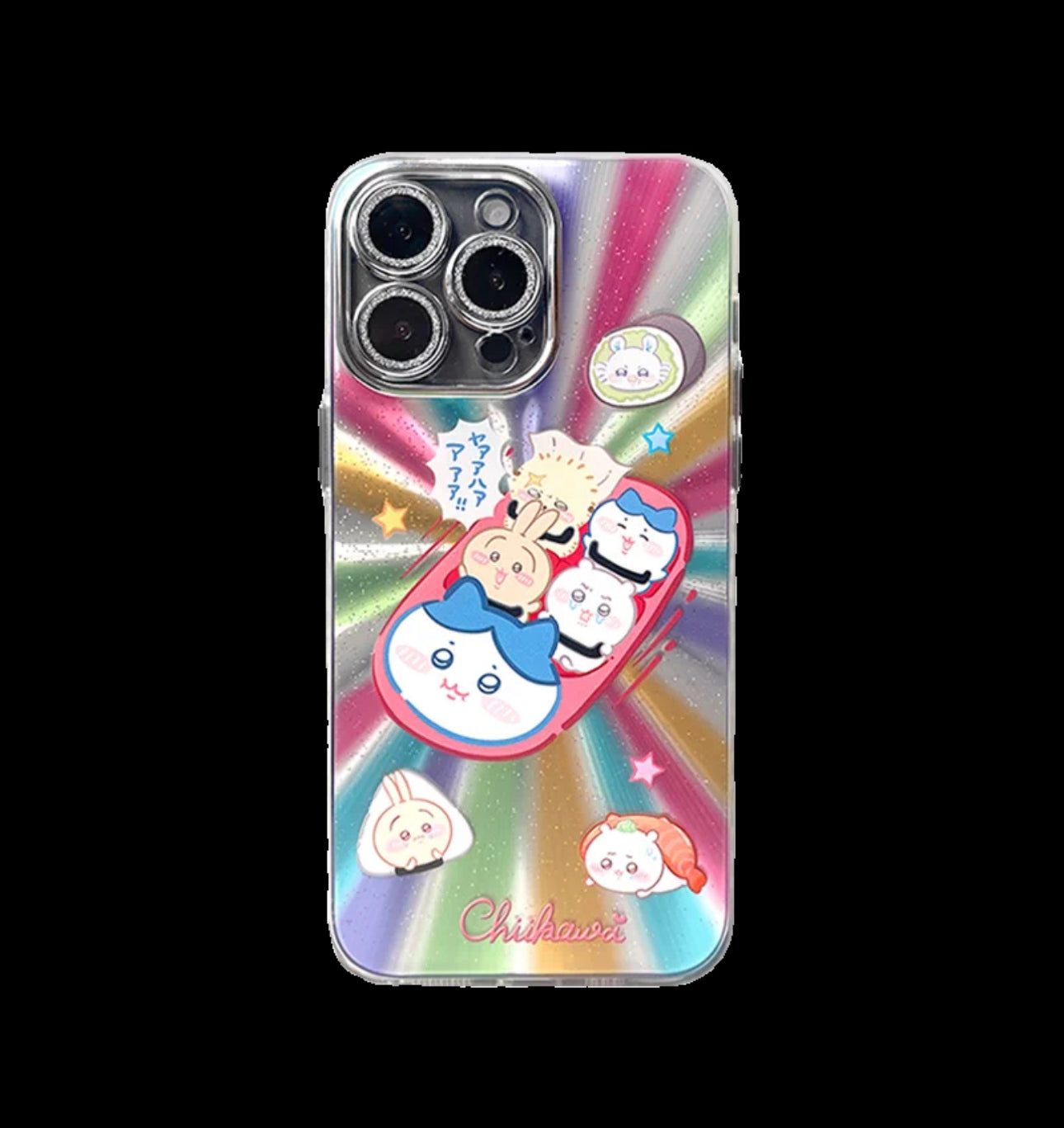 Japanese Cartoon ChiiKawa | Sushi Car & Fighting Chiikawa Hachiware Usagi Rainnbow Light Laser - iPhone Case 11 12 13 14 15 16 Pro Promax  WinnieTheBirds Toy Shop