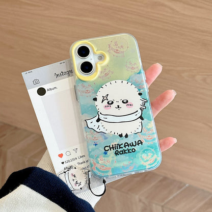 Japanese Cartoon iPhone Case with Strap | Laser Kurimanju Rakko Shisa Furuhonya - iPhone CasePhone Case 7 8 PLUS SE2 XS XR X 11 12 13 14 15 Pro Promax 12mini 13mini  WinnieTheBirds Toy Shop