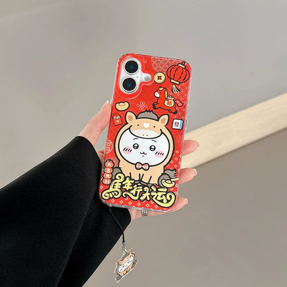Japanese Cartoon ChiiKawa Laser Phone Case with Strap | Red Horse ChiiKawa Hachiware Usagi - Phone Case Samsung Galaxy S26 S25 S24 S23 S22 S21 FE Ultra Edge