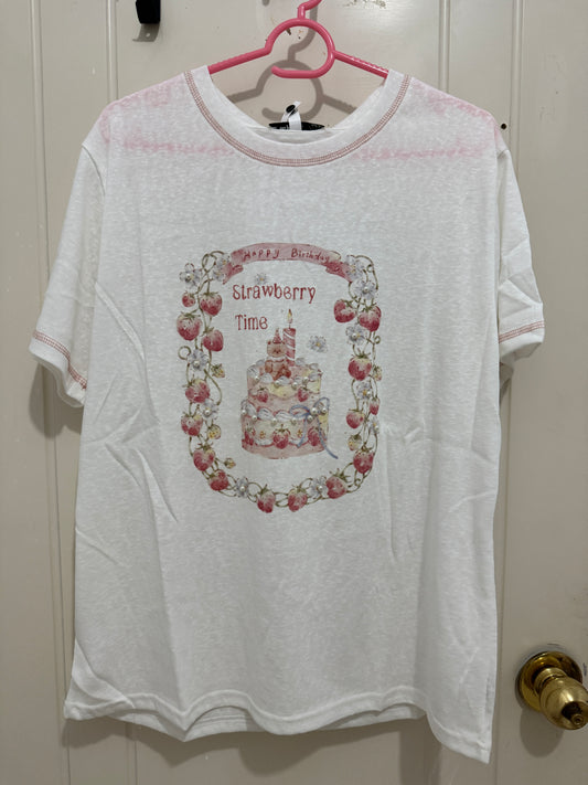 Korean Fashion Cute Animal Style Shirt Series | Bear with Strawberry Time - Kawaii Fashion Items