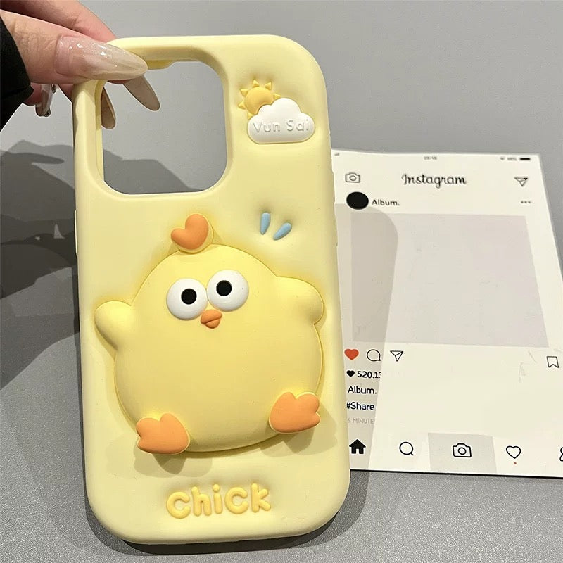 Lovely Chicken Fat Dundun Silicone Phone Case | Yellow Soft Chick - iPhone Case 13 14 15 16 17 Pro Promax