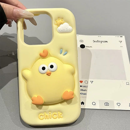 Lovely Chicken Fat Dundun Silicone Phone Case | Yellow Soft Chick - iPhone Case 13 14 15 16 17 Pro Promax
