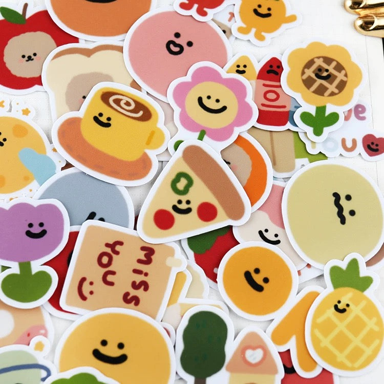 Set of 40 Pieces Cute Fruit Flower Foods Emoji - DIY Journal Craft Diary Art Scrapbook Laptop Luggage Decal Cute Animal Pack