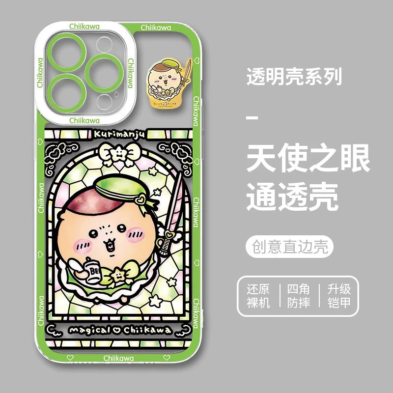 Japanese Cartoon Phone Case Magical Girl with Glass Window Clean Version | Chiikawa Hachiware Usagi Momonga Kurimanju Rakko Shisa Furuhonya - iPhone Case PLUS SE2 15 16 16e 17 17e Pro Promax 12mini 13mini