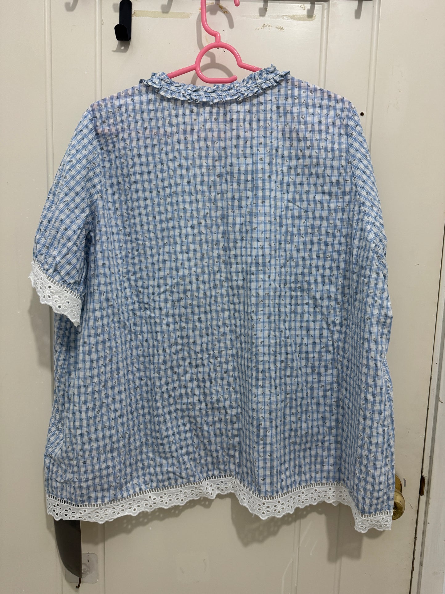 Japanese Fashion Cute Style Mori Series | Blue Grid with Flower Shirt - Kawaii Fashion Items