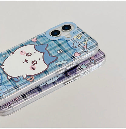 Japanese Cartoon ChiiKawa Laser Phone Case with Strap | Retro Plaid ChiiKawa Hachiware Usagi Momonga - Phone Case Samsung Galaxy S26 S25 S24 S23 S22 S21 FE Ultra Edge