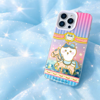 Japanese Cartoon ChiiKawa Go Round Laser Case | Merry Go Round with Chiikawa Hachiware Usagi - iPhone Case Plus SE2 11 12 13 14 15 16 16e 17 17e Pro Promax 12mini 13mini