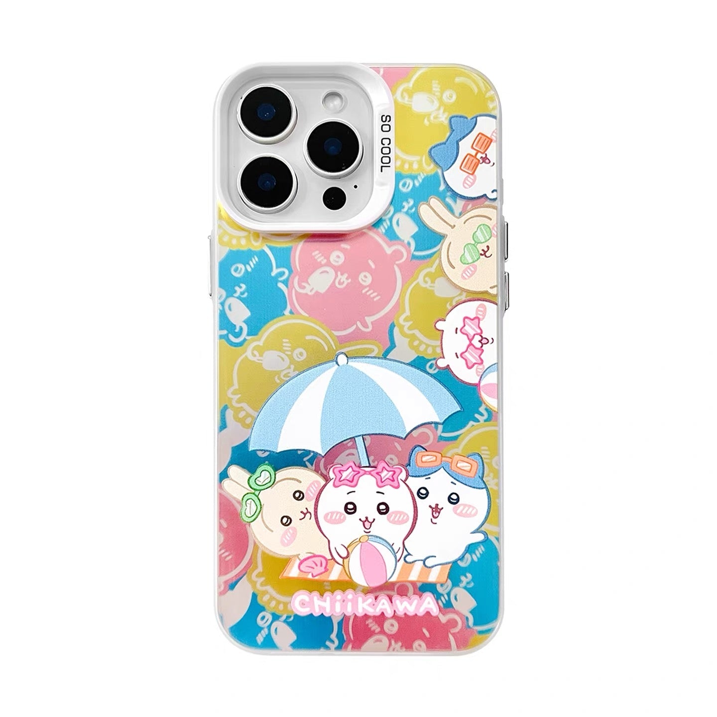 Japanese Cartoon ChiiKawa Summer Beach Time Laser Case | ChiiKawa Hachiware Usagi - iPhone Case 11 12 13 14 15 16 16e 17 17e Pro Promax