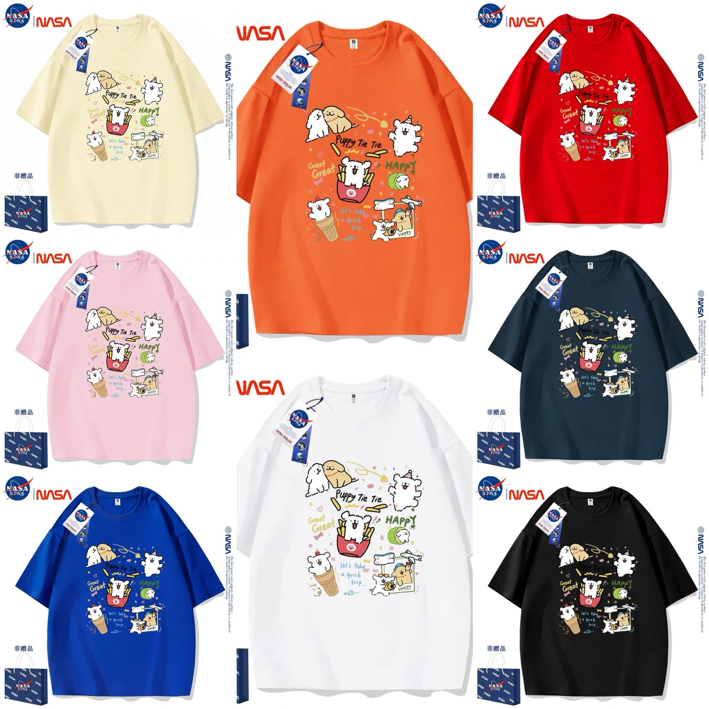 Cute Cartoon Doggie Maltese Puppy Style T-Shirt Series | Happy Puppy Tie Tie Part1 - Kawaii Fashion Items for Child & Adult