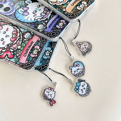 Japanese Cartoon iPhone Case with Strap | Laser Magical Girl with Glass Window Chiikawa Hachiware Usagi Momonga Magic - iPhone CasePhone Case 7 8 PLUS SE2 XS XR X 11 12 13 14 15 Pro Promax 12mini 13mini WinnieTheBirds Toy Shop