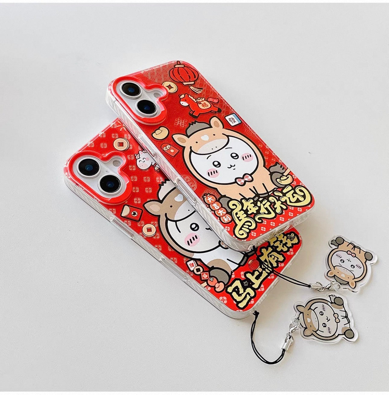 Japanese Cartoon ChiiKawa Laser Phone Case with Strap | Red Horse ChiiKawa Hachiware Usagi - Phone Case Samsung Galaxy S26 S25 S24 S23 S22 S21 FE Ultra Edge