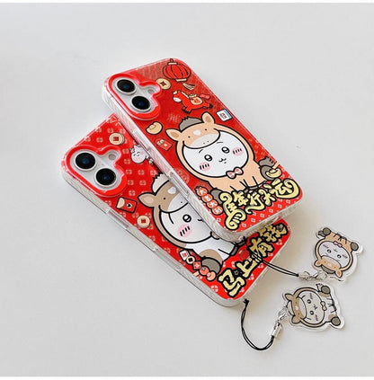 Japanese Cartoon ChiiKawa Laser Phone Case with Strap | Red Horse ChiiKawa Hachiware Usagi - Phone Case Samsung Galaxy S26 S25 S24 S23 S22 S21 FE Ultra Edge