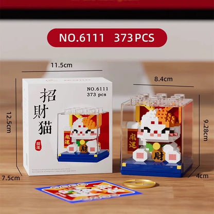 Mini Block Building Block Lucky Good Fortune with Cover | Cat Panda Red Panda - 3D Puzzle Micro Tiny Particle Assembly DIY Handmade Children Gift