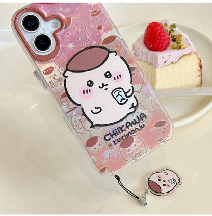 Japanese Cartoon iPhone Case with Strap | Laser Kurimanju Rakko Shisa Furuhonya - iPhone CasePhone Case 7 8 PLUS SE2 XS XR X 11 12 13 14 15 Pro Promax 12mini 13mini