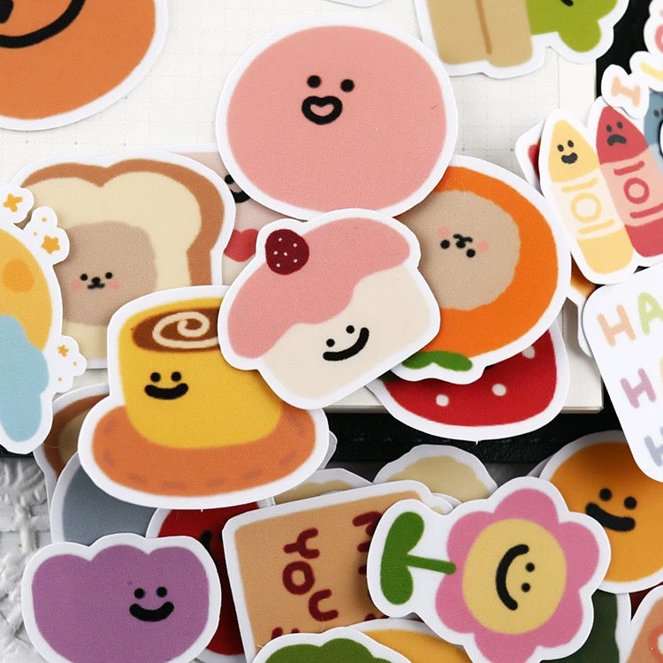 Set of 40 Pieces Cute Fruit Flower Foods Emoji - DIY Journal Craft Diary Art Scrapbook Laptop Luggage Decal Cute Animal Pack