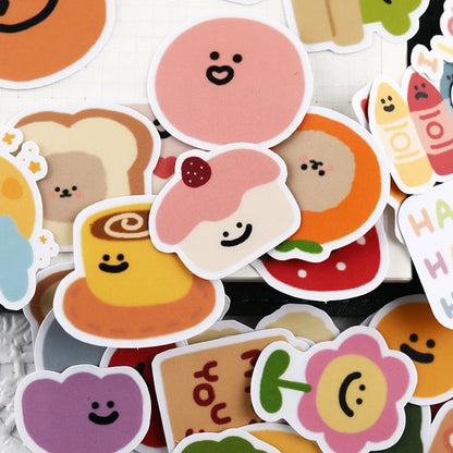 Set of 40 Pieces Cute Fruit Flower Foods Emoji - DIY Journal Craft Diary Art Scrapbook Laptop Luggage Decal Cute Animal Pack