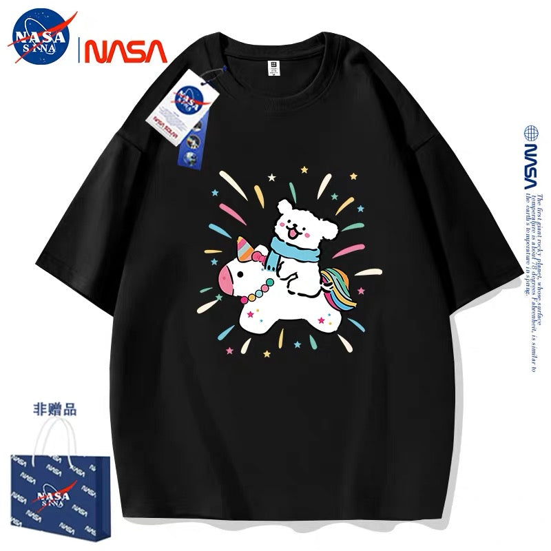Cute Cartoon Doggie Maltese Puppy Style T-Shirt Series | Ride on Unicorn Part1 - Kawaii Fashion Items for Child & Adult Matching outfits for Parents and Children