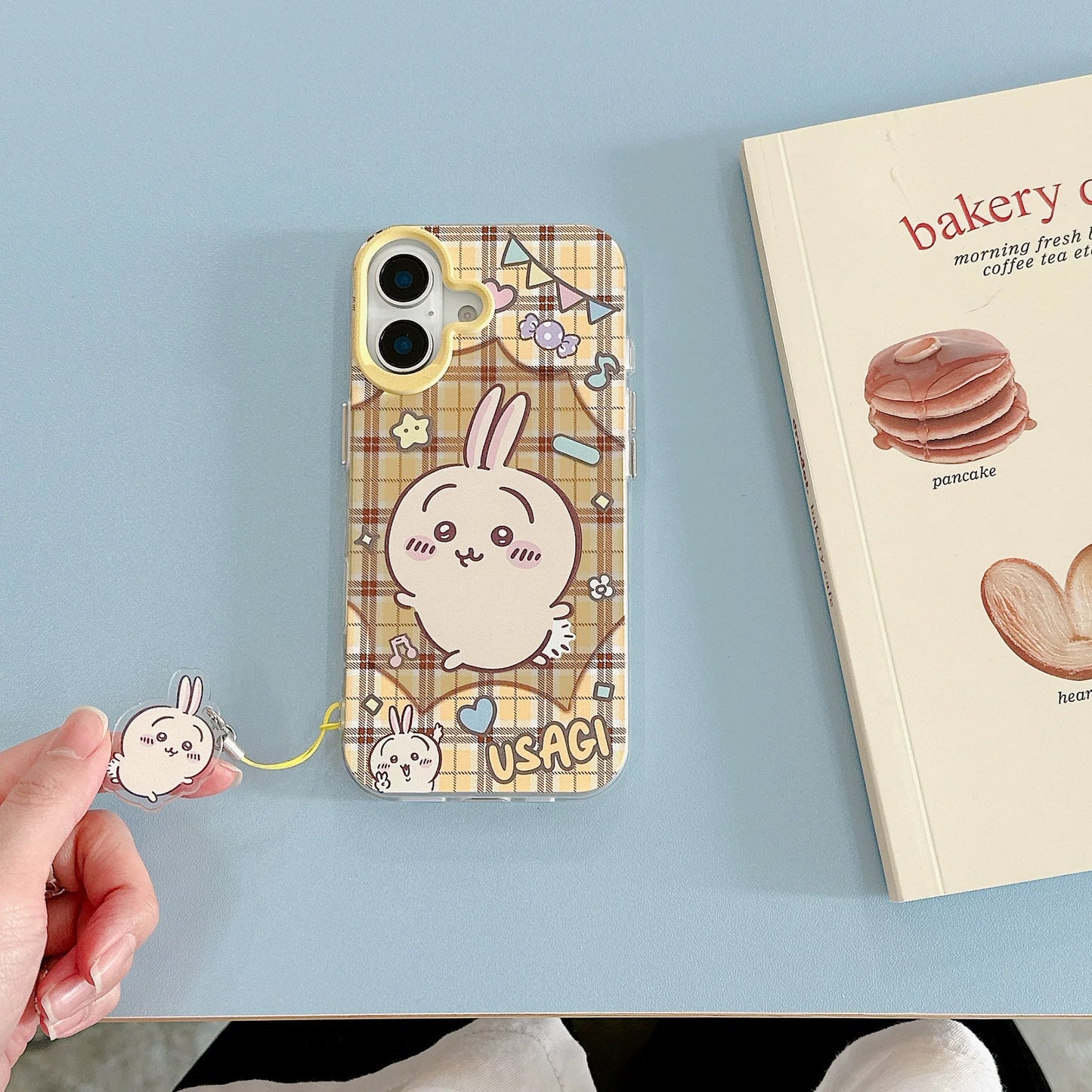 Japanese Cartoon ChiiKawa Laser Phone Case with Strap | Retro Plaid ChiiKawa Hachiware Usagi Momonga - Phone Case Samsung Galaxy S26 S25 S24 S23 S22 S21 FE Ultra Edge