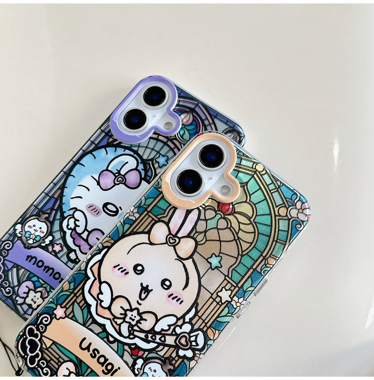 Japanese Cartoon iPhone Case with Strap | Laser Magical Girl with Glass Window Chiikawa Hachiware Usagi Momonga Magic - iPhone CasePhone Case 7 8 PLUS SE2 XS XR X 11 12 13 14 15 Pro Promax 12mini 13mini  WinnieTheBirds Toy Shop