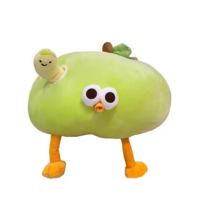 Lovely Chicken Fat Dundun Foods Plush Doll | Vegipet Green Apple Chick with Worm - Children Gift Animal Plush Doll