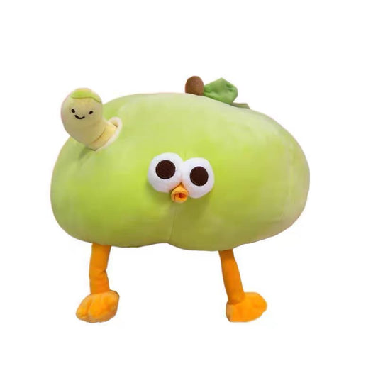 Lovely Chicken Fat Dundun Foods Plush Doll | Vegipet Green Apple Chick with Worm - Children Gift Animal Plush Doll