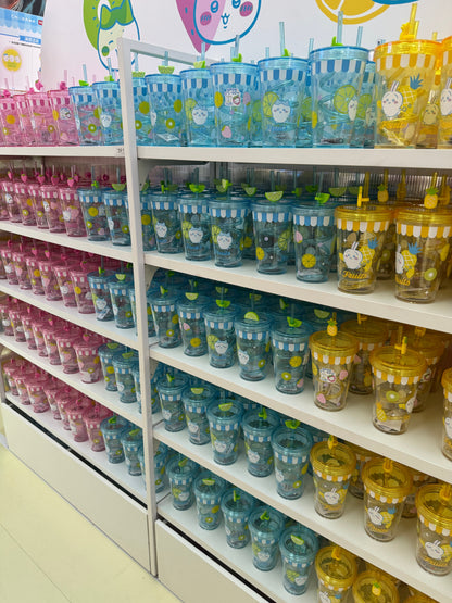 ChiiKawa X Miniso Fruit Market Series | ChiiKawa Hachiware Usagi Fruit Style Transparent Drink Cup with Straw - Kawaii Items Room Decoration