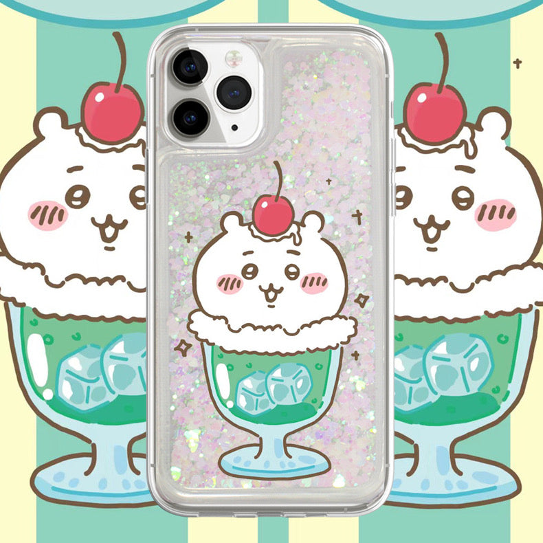 Japanese Cartoon Chiikawa Ice Cream Cup | ChiiKawa Hachiware Usagi Glitter QuickSand iPhone Case 6 7 8 PLUS SE2 XS XR X 11 12 13 14 15 16 Pro Promax 12mini 13mini WinnieTheBirds Toy Shop