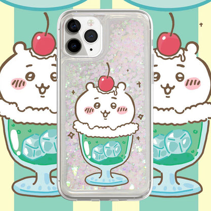 Japanese Cartoon Chiikawa Ice Cream Cup | ChiiKawa Hachiware Usagi Glitter QuickSand iPhone Case 6 7 8 PLUS SE2 XS XR X 11 12 13 14 15 16 Pro Promax 12mini 13mini WinnieTheBirds Toy Shop