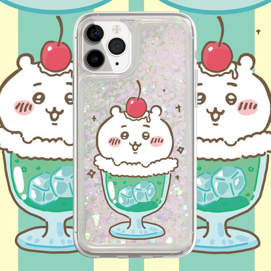 Japanese Cartoon Chiikawa Ice Cream Cup | ChiiKawa Hachiware Usagi Glitter QuickSand iPhone Case 6 7 8 PLUS SE2 XS XR X 11 12 13 14 15 16 Pro Promax 12mini 13mini WinnieTheBirds Toy Shop