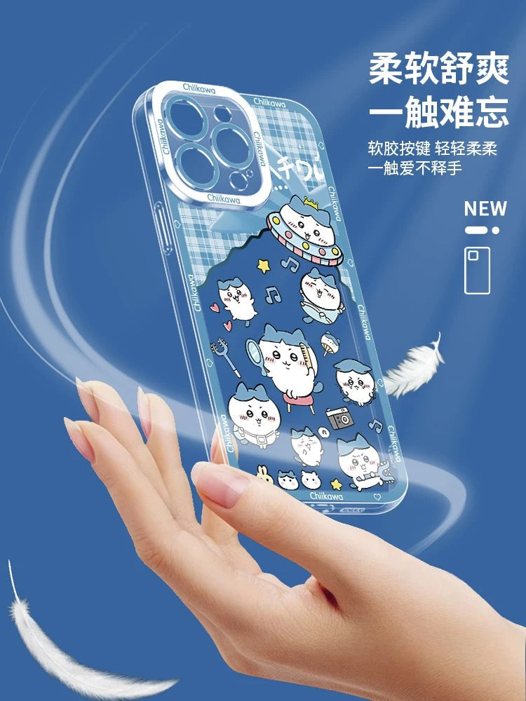 Japanese Cartoon ChiiKawa UFO Version Clean Case | Chiikawa Hachiware Usagi Momonga - iPhone Case PLUS SE2 XS XR X 11 12 13 14 15 16 16e 17 17e Pro Promax 12mini 13mini