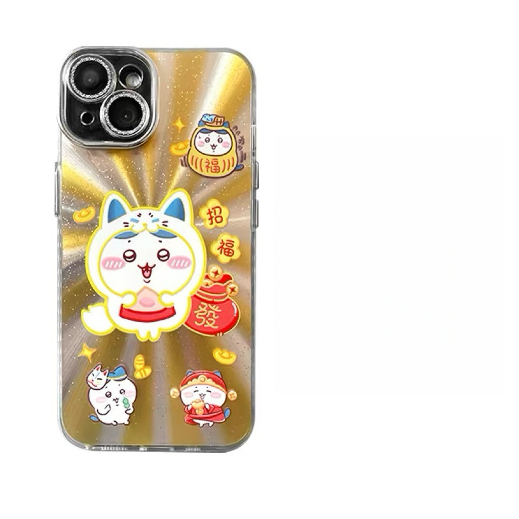 Japanese Cartoon ChiiKawa Folklore Kitsune Gold Laser Case | ChiiKawa Hachiware Usagi Momonga - Phone Case Samsung Galaxy S26 S25 S24 S23 S22 S21 FE Ultra Edge