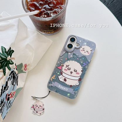 Japanese Cartoon ChiiKawa iPhone Laser Case with Strap | Happy Party Rakko Kurimanju Shisa Furuhonya - iPhone Case PLUS SE2 11 12 13 14 15 16 16e 17 17e Pro Promax 12mini 13mini