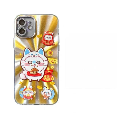 Japanese Cartoon ChiiKawa Folklore Kitsune Gold Laser Case | ChiiKawa Hachiware Usagi Momonga - Phone Case Samsung Galaxy S26 S25 S24 S23 S22 S21 FE Ultra Edge