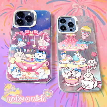 Japanese Cartoon ChiiKawa | Amusement Park Firework Starry Night ChiiKawa Hachiware Usagi Merry Go Round Laser - iPhone Case 11 12 13 14 15 16 Pro Promax  WinnieTheBirds Toy Shop