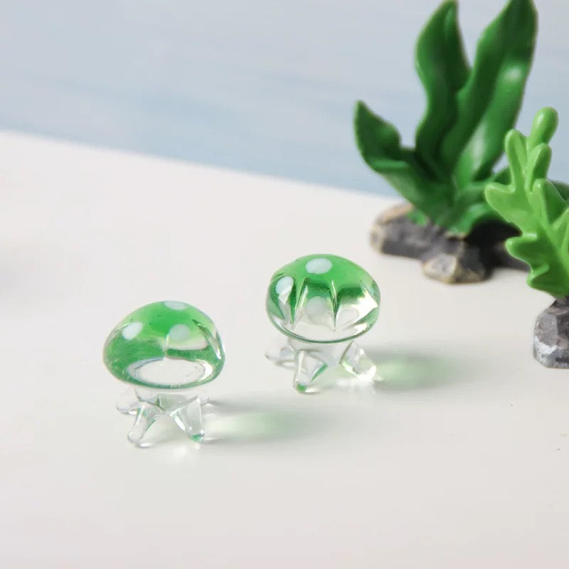 Japanese Cartoon Glass Ornament | Jellyfish Pink Blue Green - For Betta Fish Tropical Fish Toy Micro Landscape Creative