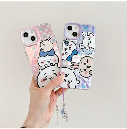 Japanese Cartoon iPhone Case with Strap | Laser Playing Group ChiiKawa Hachiware Usagi Momonga - iPhone CasePhone Case  7 8 PLUS SE2 XS XR X 11 12 13 14 15 Pro Promax 12mini 13mini  WinnieTheBirds Toy Shop