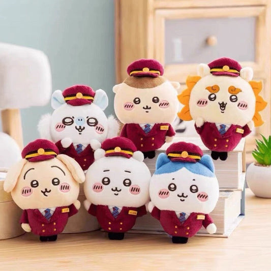 Japan ChiiKawa Train Steward | ChiiKawa Hachiware Usagi Momonga Kurimanju Shisa- Mini Plush Doll Keychain 