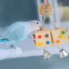 5x5x20cm Dice with bells Wooden and Colourful Cork Bite Toys for Parrot Bird Toys Cages Accessories Lovebird Budgie Pacific Parrotlet