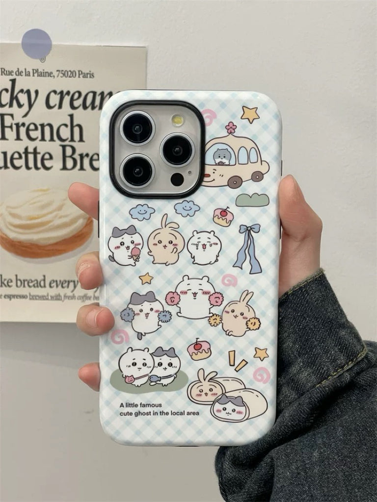 Japanese Cartoon ChiiKawa Hachiware Usagi Happy Day Double Protect iPhone Case 11 12 13 14 15 Pro Promax WinnieTheBirds Toy Shop