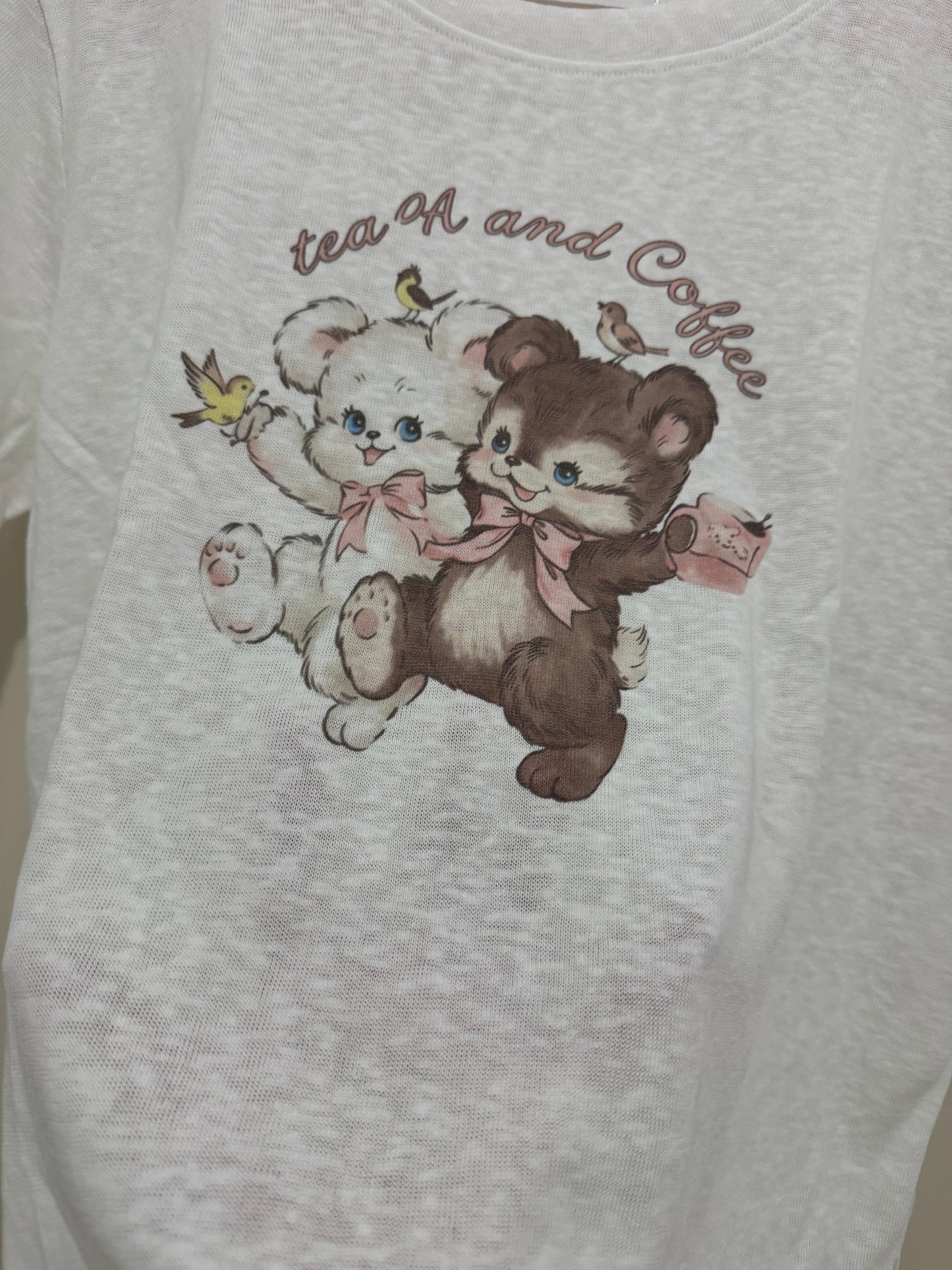 Korean Fashion Cute Animals Style T-Shirt Series | Vintage Bear Couple with Birdies - Kawaii Fashion Items