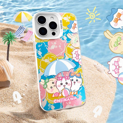 Japanese Cartoon ChiiKawa Summer Beach Time Laser Case | ChiiKawa Hachiware Usagi - iPhone Case 11 12 13 14 15 16 16e 17 17e Pro Promax