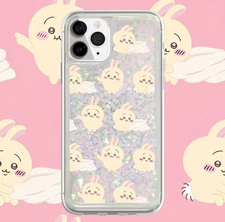 Japanese Cartoon Chiikawa Kawaii FullScreen | ChiiKawa Hachiware Usagi Glitter QuickSand iPhone Case 6 7 8 PLUS SE2 XS XR X 11 12 13 14 15 16 Pro Promax 12mini 13mini WinnieTheBirds Toy Shop