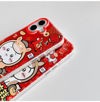 Japanese Cartoon ChiiKawa Laser Phone Case with Strap | Red Horse ChiiKawa Hachiware Usagi - Phone Case Samsung Galaxy S26 S25 S24 S23 S22 S21 FE Ultra Edge