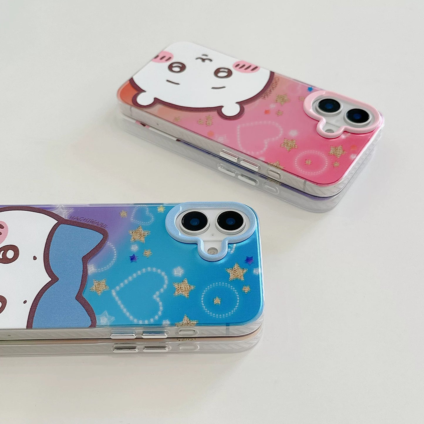 Japanese Cartoon ChiiKawa Laser Phone Case | Golden Stars with Light Heart ChiiKawa Hachiware Usagi Momonga - iPhone Case PLUS SE2 11 12 13 14 15 16 16e 17 17e Pro Promax 12mini 13mini
