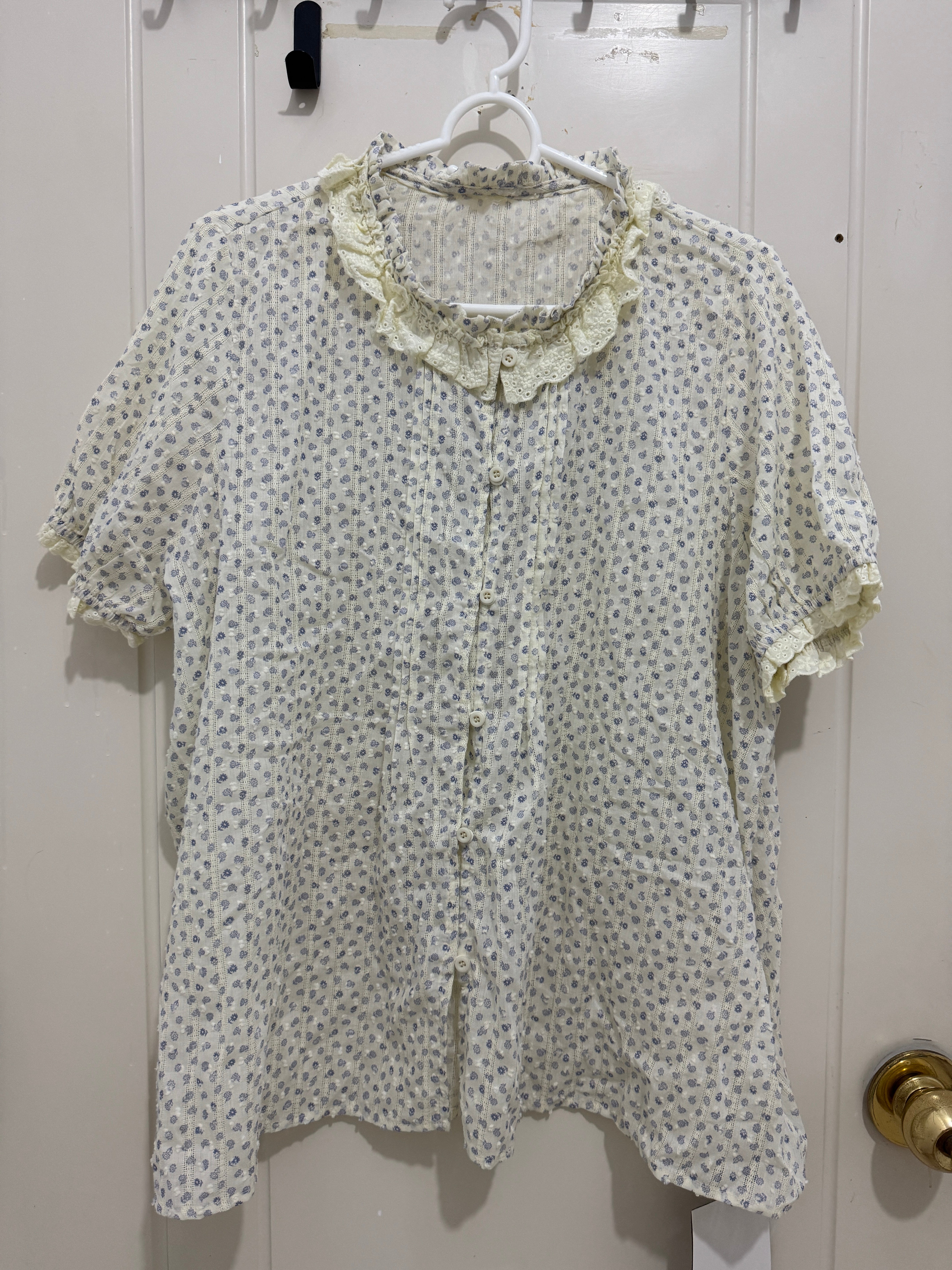 Japanese Fashion Cute Style Mori Series | Blue Flower White Shirt