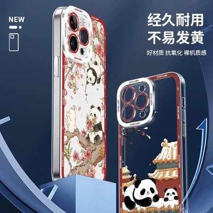 Cute Animal Panda | Chinese Ink Painting Red Version - iPhone Case PLUS SE2 XS XR X 11 12 13 14 15 16 16e 17 17e Pro Promax 12mini 13mini