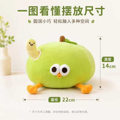 Lovely Chicken Fat Dundun Foods Plush Doll | Vegipet Green Apple Chick with Worm - Children Gift Animal Plush Doll